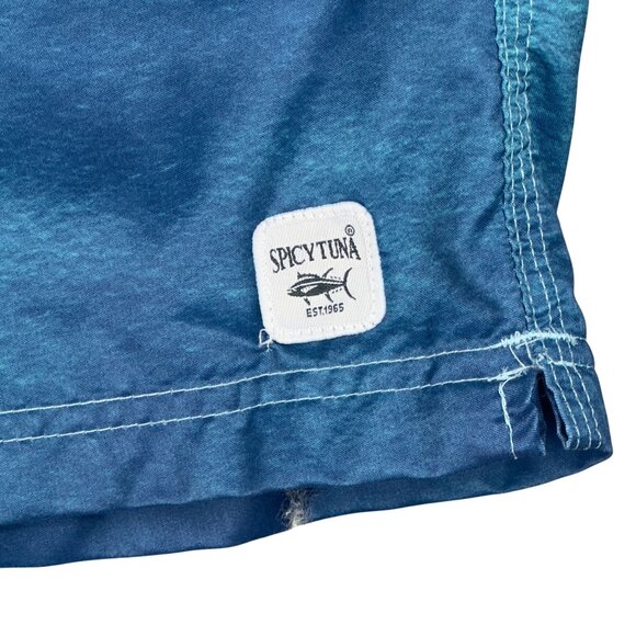 SPICY TUNA Aqua Swim Trunks Size Small Light Blue Palm Leaf Print Mesh Lined - Picture 5 of 10